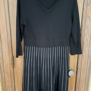 Talbots Classic Black Wool Dress with Gray Striped Skirt
